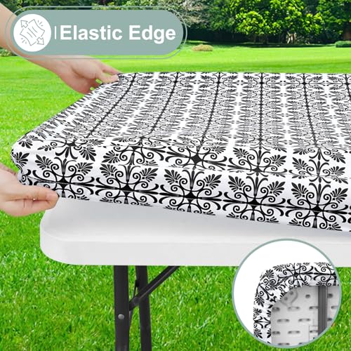 misaya 2 Pack Rectangle Vinyl Table Cloth, Elastic Fitted Flannel Backed Tablecloth, 100% Waterproof Plastic Table Cover Fits 6 Foot Folding Tables for Picnic, Camping, Outdoor (Black, 30" x 72") - color: Black, size: 72" x 30" (Rectangular) - 2 Pack