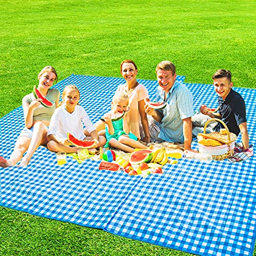ZHUYNXIR Extra Large Picnic Blanket, 87x87 inch Waterproof Picnic Blanket, Gingham Picnic Mat for Beach, Camping Grass Picnic Blankets. - color: Blue