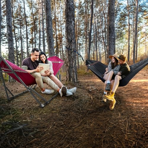 Tranquillo Combo x2 Hammocks with Stand for Outside & Tree Straps, Heavy Duty Hammock with Stand 600lbs for Indoor Outdoor Patio Backyard, x2 Hammocks for 2 Person (Combo - Red, Medium) - color: Combo - Red