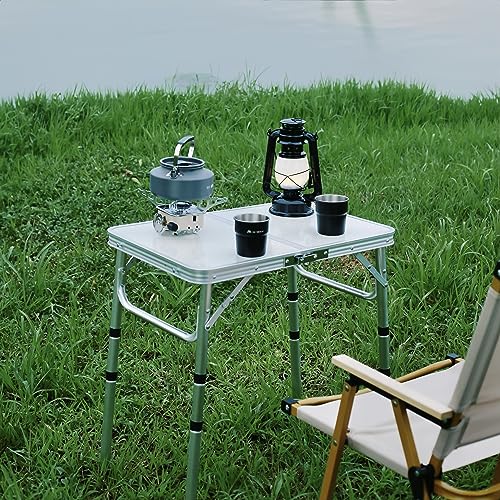 Yriuat Folding Camping Table 2ft Portable Pinic Table Adjustable Height Small Card Table Aluminum Foldable Lightweight with Carry Handle for Outdoor Indoor Hiking Camp BBQ Beach - color: Sage Gray, size: 24"l X 16"w X 24"h