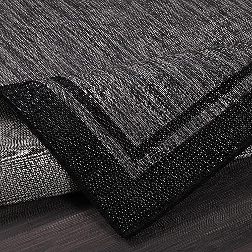 CAMILSON Indoor Outdoor Rug, 6x9 Bordered Dark Grey Black Modern Area Rugs for Indoor and Outdoor Patios, Kitchen and Hallway Mats, Washable Porch Deck Outside Carpet (Bordered Black, 6 x 9) - color: Bordered Black, size: 6'7" x 9' (Rectangular)