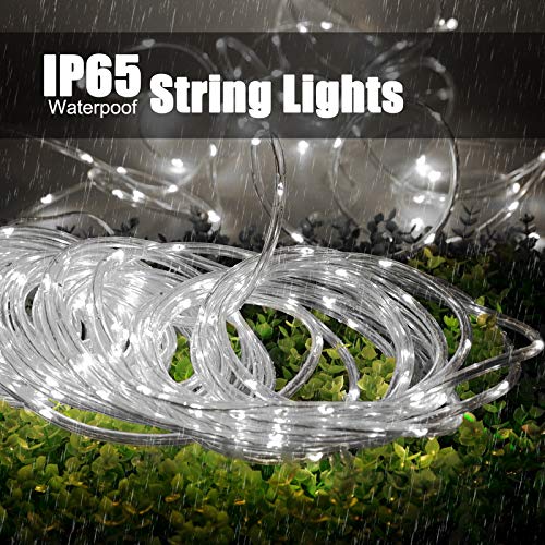 Solar Rope String Lights Outdoor 72Ft 200 Led Waterproof Solar Powered Fairy Lights with 8 Lighting Modes, Copper Wire PVC Tube Lights for Garden Wedding Christmas Party DIY Decor(Pure White, 1 Pack) - color: Pure White, size: 200 Led