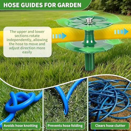 2 Pack 10 Inch Garden Hose Guide Stakes, Upgraded Reinforced Disc, Rotatable Double-Disk Sun Protection Heavy-Duty Plastic Stake, Hose Guard for Yard, Lawn & Flower Bed Landscaping (Green 2Pcs) - color: Green 2Pcs
