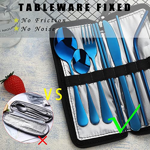 VANDBAO Portable Travel Utensils, Reusable Silverware with Case for Fixing Tableware, 9 Pieces Stainless Steel Stable Flatware Set, Camping Picnic Cutlery Set (Blue Set) - color: Blue Set, size: 9 Pieces - Medium