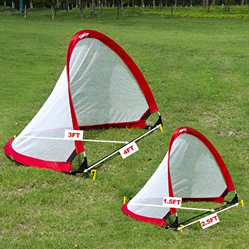 Poray Soccer Goal for Kid Easy-up Set of Two Portable Soccer Net 210D Oxford with 8 Field Marker Cones Extra Stakes Fun for Backyard and Soccer Training - color: Red, size: 4FT