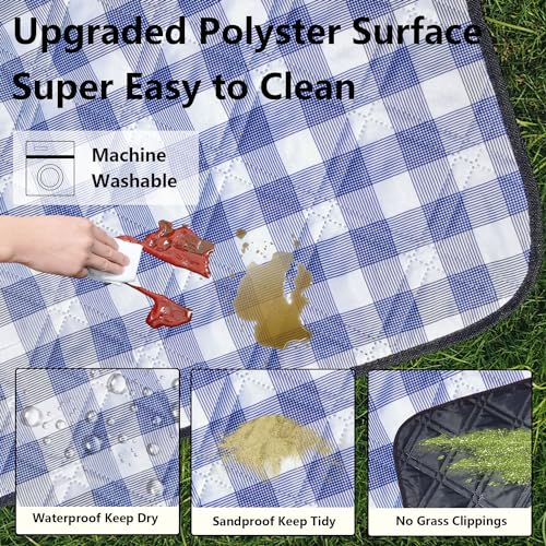 Picnic Blankets Machine Washable, 79''x79'' Extra Large Waterproof Foldable Compact Beach Blankets, Oversized XL Outdoor Mat for Spring Summer Camping, Park, Travel - color: Wathet and White