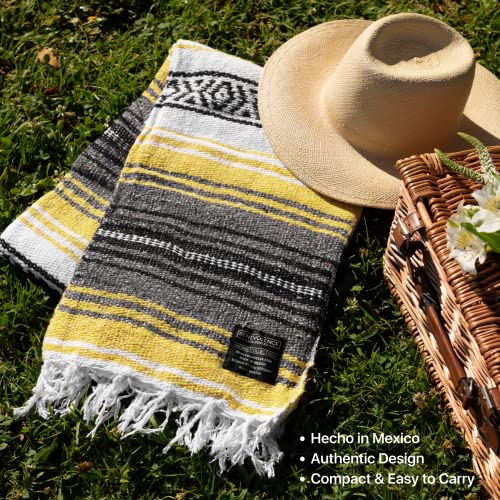 Benevolence LA Authentic Handwoven Mexican Blanket | Yoga Blankets, Outdoor, Picnic, Beach, Camping | Equestrian Saddle | Serape 50x70 inches - Sunshine, Pack of 1 - color: Sunshine