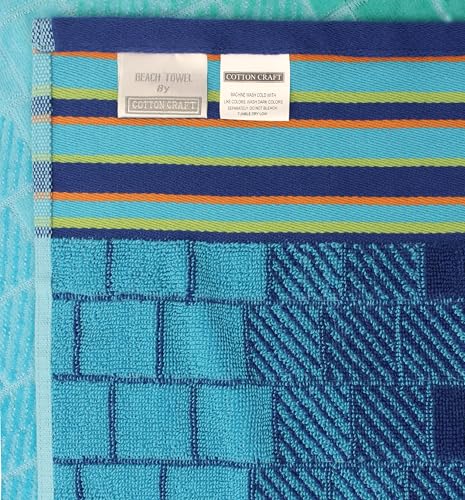 COTTON CRAFT Oversized Beach Towels - 2 Pack XXL 35x84 - The Big Kahuna 7 Foot Extra Large Beach Blanket Towel - Big & Tall - 100% Cotton Jacquard Velour Soft Luxury Towel - Pool Bath - Blue Tiles - color: Blue Tiles, size: 2 Pack - 35x84