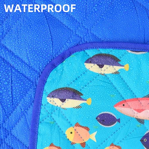 Picnic Blanket, 80x80 Inches, White Fish Pattern, Double Thickened with 150g Cotton, Portable Foldable with Leather Carry Strap - color: Blue Fish, size: 80"x80"