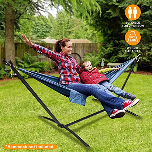 Super Deal Portable 9FT Hammock Stand, Heavy Duty 2 Person 620 LBS Capacity Steel Hammock Frame with Portable Carrying Case, Adjustable 6 Optional Hook Positions, Weather Resistant Black