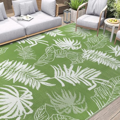 famibay Outdoor Rug 8x10 Patio Waterproof Large Outdoor Plastic Straw Rug Tropical Patio Rugs Reversible Outside RV Mat All Weather Lightweight Camping Rugs for Deck Balcony Beach - color: Grass Green, size: 8' x 10'