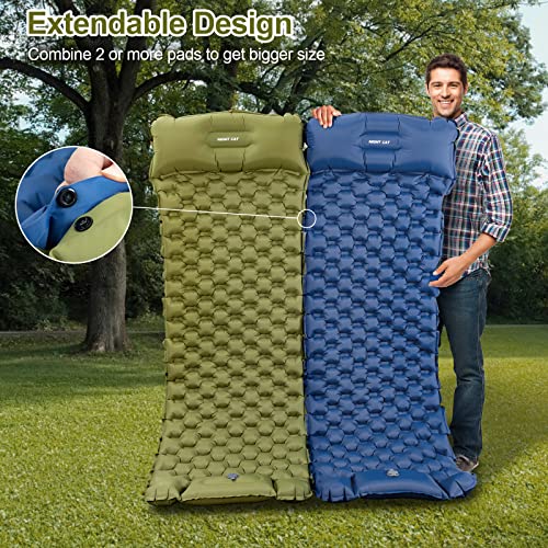 Night Cat Inflatable Sleeping Pads Mat Bed with Pillow Foot Pump for Camping Backpacking Hiking Ultra-Light Compact Comfortable Extendable 77"x25.5" - color: Green, size: Single Sleeping Pad