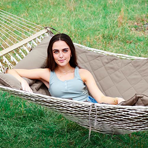 ANOW 2 Person Hammock with Spreader Bars, Rope Hammock with Pad for Outside, 450 LBS Weight Capacity, Light Brown - color: Light Brown, size: Without Stand
