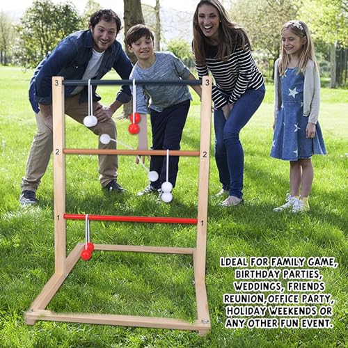 GOTHINK Wooden Ladder Toss Game Set - Finished Wood Toss Set with Ladder Ball Bolos - Indoor & Outdoor Game for Kids & Adults - color: Wooden Ladder Toss