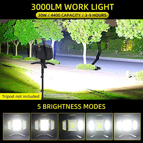 YZONI Rechargeable Work Light, 30W 3000Lumen LED Work Light with 5 Modes, Battery Powered Magnetic Lights with 360°Rotate Foldable Design, Job Site Lighting for Car Repair, Garage, Workshop, Camping - style: Traditional