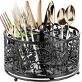 YIUKEA 360° Rotating Utensil Caddy - Silverware Cutlery Caddy Holder with 4 Compartment, Metal Flatware Organizer Countertop with Handle for Party Camping Picnic, Kitchen Counter, Office (Black) - color: Black