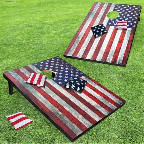 Cornhole Board Set 4x2 Regulation Size Cornhole Set with Carrying Bags & 8 Bean Bags Corn Hole Boards Bean Toss Game for Adults Family Outdoor Lawn Outside Backyard Games - color: American Flag, size: 3*2FT
