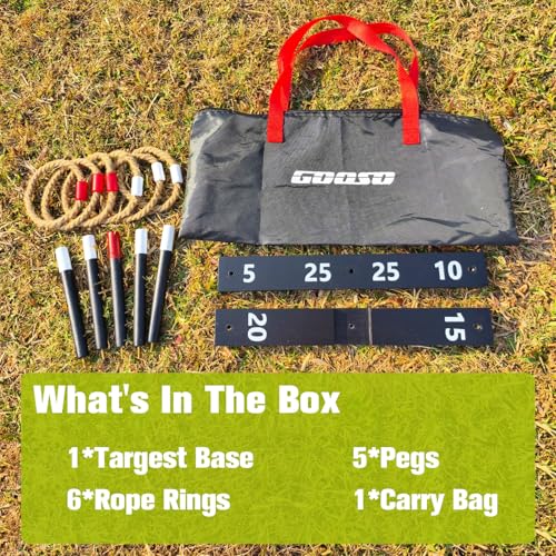 GOOSO Ring Toss Game for Kids - Indoor & Outdoor Game for Family and Adults with 5 Poles, 2 Bases and 6 Rings in 2 Colors, Backyard Party Activities for Adults Lawn Games for Kids - color: all black