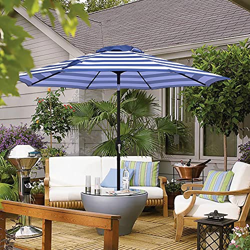 ABBLE Outdoor Patio Umbrella 9 Ft Stripe with Crank and Tilt, Weather Resistant, UV Protective Umbrella, Durable, 8 Sturdy Steel Ribs, Market Outdoor Table Umbrella - Blue and White - color: Blue and White