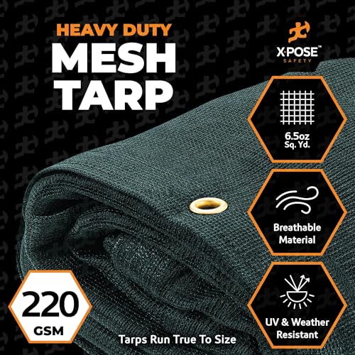 Xpose Safety Heavy Duty Green Mesh Tarp 10' x 16' (2-Pack) – 70% Sunblock Shade Cloth with Grommets for Garden, Fence, Privacy Screen, Canopies, Dump Trucks, Pool Cover – Tear & Weather Resistant - color: Green, size: 10' x 16' (2-Pack)