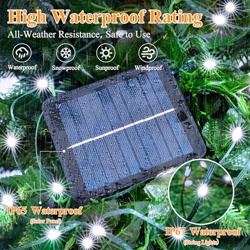 2 Pack Solar String Lights Total 480LED 158FT, IP67 Waterproof Solar Lights for Outside with 8 Modes, Upgraded Solar Panel Fairy Lights for Garden Party Wedding Decorations (Cool White) - color: Cool White, size: 2 Pack-240LED