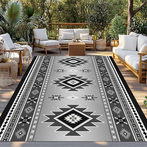 Outdoor Rug 6x9ft, Aztec Retro Ethnic Style Indoor Area Rug for Patio Backyard Deck Large Floor Mat, Boho Country Farmhouse Non-Slip Outside Carpet Balcony Porch Camping Rugs Picnic Mat - size: 6' x 9' (Rectangular)