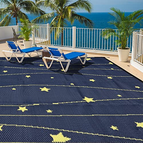 Boulder Bee Outdoor Rugs | Plastic Straw Rug | Waterproof Outdoor Camping Rugs | Quick Drying Picnic Rug | Sand Free Reversible Beach Mats | 5 x 8 Feet | 2.7 lb - color: Dark Blue, size: 5*8 Feet