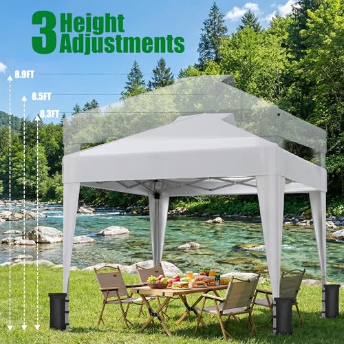 SANWAY 10x10 Pop up Canopy Tent, One-Button, Outdoor Instant Canopy Protable for Events, Camping, Parties, Vendor, Beach Tent - White - color: White