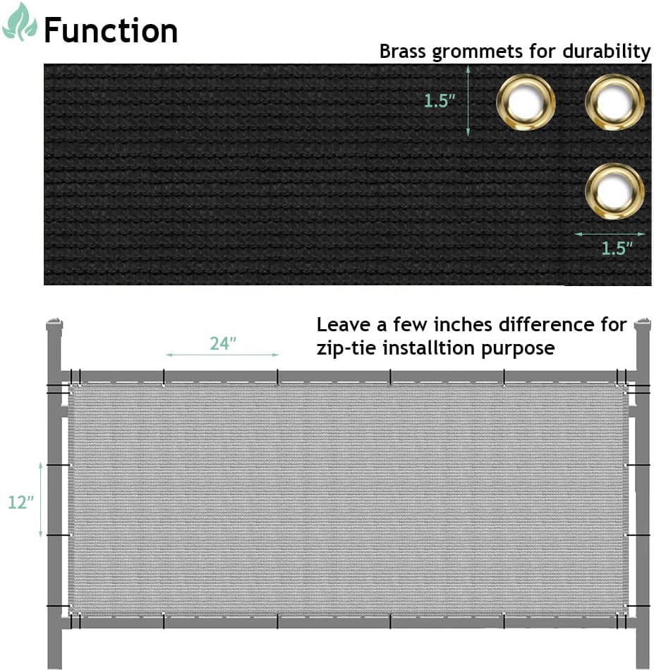 SunnyRoyal 3'x50' Balcony Privacy Fence Screen Apartment Railing Deck Cover, 3FT Outdoor Patio Screens with Zip Ties, HDPE Shade Cloth with Grommets, Mesh Fabric for Porch Backyard, Black