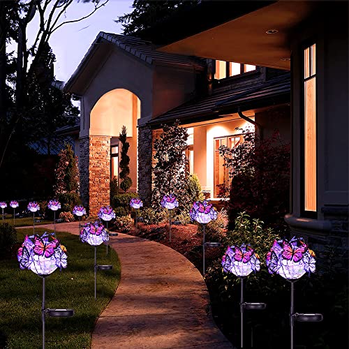 Weepong Outdoor Solar Lights 2 Pack, Solar Garden Lights with 18 Butterflies Decoration Outdoor Lamps, Waterproof Butterfly Flower Lights for Patio Yard Lawn Garden Decor, Gifts for Mom Women