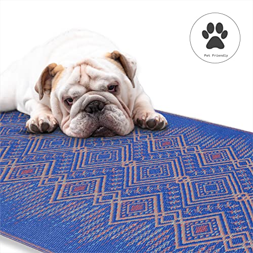 Fab Habitat Outdoor Rug - Waterproof, Fade Resistant, Crease-Free, Reversible - Premium Recycled Plastic - Boho Southwestern - Large Patio, Deck, Sunroom, Camping, RV - Jodhpur - Multi Blue - 6 x 9 ft - color: Jodhpur - Blue, size: 6' x 9' (Rectangular)