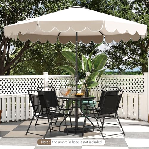 Tangkula 10 FT Patio Umbrella, 2-Tiers Scalloped Outdoor Table Market Umbrella with Tilt Adjustment, Crank, 8 Sturdy Ribs for Pool, Deck, Backyard (Beige) - color: Beige, size: 10Ft