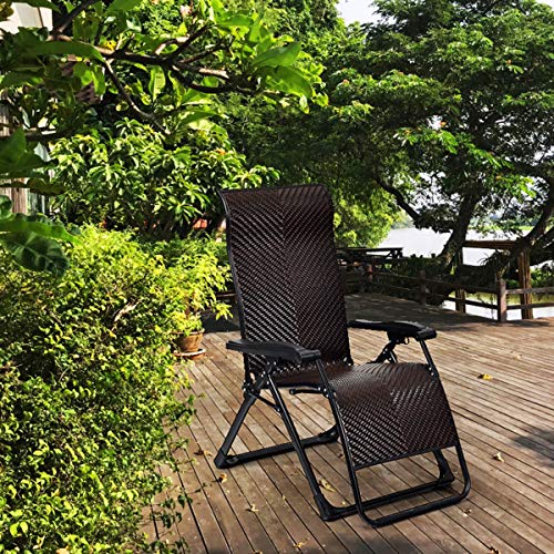 Tangkula 2 PCS Rattan Zero Gravity Chair, Outdoor Adjustable Folding Lounge Chair with Widened Armrest & Locking System, Heavy Duty Wicker Chaise Folding Recliner for Pool, Patio, Beach, Yard (2)