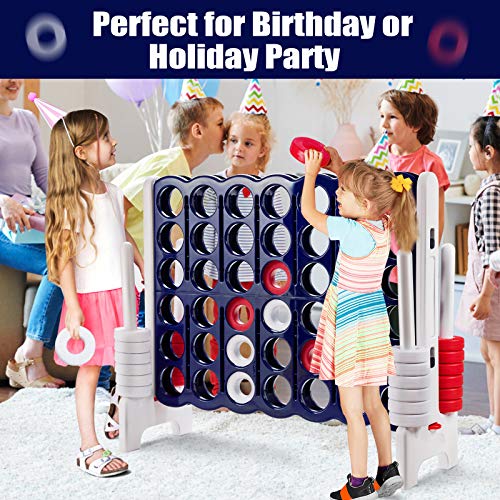 Costzon Giant 4-in-A-Row, Jumbo 4-to-Score Giant Game Set for Kids & Adults, Indoor Outdoor Yard Connect Game, 3.5FT Tall with 42 Jumbo Rings & Quick-Release Slider, Perfect for Family & Party Games - color: Navy Blue/White