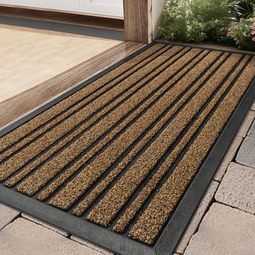 BEHERO Door Mat Outdoor Entrance, 36x17 Inches, Extra Durable Front Door Mat Outside, Heavy Duty Welcome Mat for Outside Entry, Back Door Mats Non Slip, Waterproof All-Season Doormats, Beige Brown - color: Beige Brown, size: 36" x 17" (Rectangular)