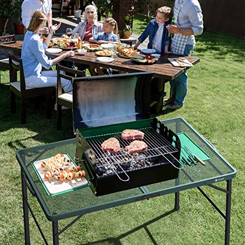 VILLEY Grill Table, 3ft Folding Camping Table with Aluminum Adjustable Legs, Portable Lightweight Camp Table for Beach Picnics and Outdoor Cooking - color: Green