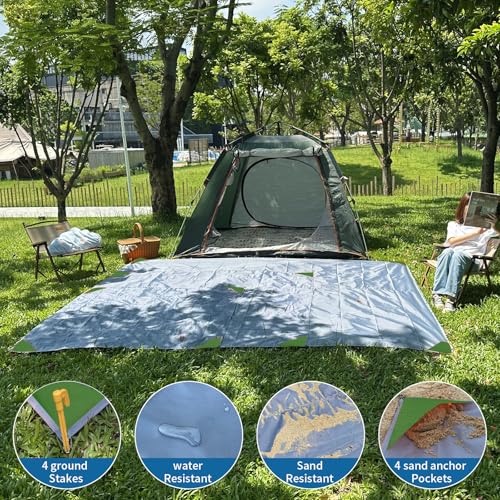 Beach Blanket Waterproof Sandproof Beach Mat 79" X 83" / 7' X 7' for 1-4 Adults Quick Drying Outdoor Picnic Mat Beach Accessories for Travel, Camping, Hiking - color: Gray/Green, size: 78"*83" / 6.56ft×6.89ft