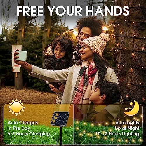 Vimorg Solar String Lights Outdoor, 2 Pack 79FT 200 LED Waterproof Solar Christmas Lights with 8 Lighting Modes for Tree Yard Garden Party Xmas Decorations - color: 100Warm White