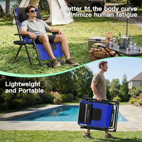 Amopatio Zero Gravity Reclining Patio Chair,XL Foldable Lounge Chair with Removable Cup Holder/Headrest/Footrest,500LBS Capacity, Portable for Outdoor Patio Pool Backyard - color: Blue-black, style: 29in-1pc