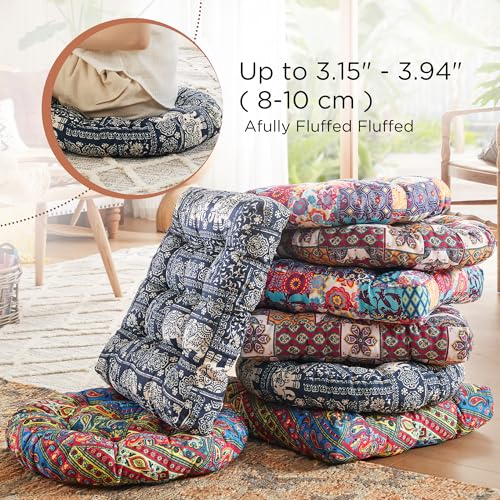 Codi Meditation Floor Pillow, Boho Pillows Seating for Adults and Kids, Large Round Cushion for Yoga Living Room Tatami Sitting, Memory Foam Added, 22x22 Inch, Indigo Elephant - color: Round | Indigo Elephant, size: 1 Count (Pack of 1)