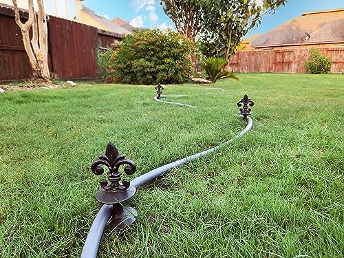 Lulu Decor, Antique Black Cast Iron Garden Fleur de lis Hose Guides, Set of 3. Strong and Decorative Hose Guide that Protects Your Plants and Provides Elegance to Your Garden