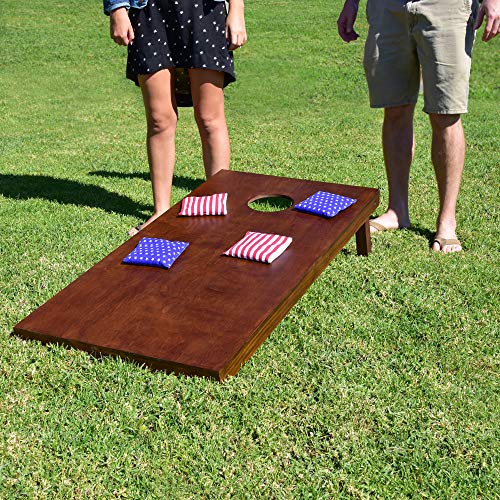 GoSports 4 ft x 2 ft Regulation Size Wooden Cornhole Boards Set with Dark Brown Finish - Includes Carrying Case - color: Classic Red & Blue, size: 4 ft x 2 ft