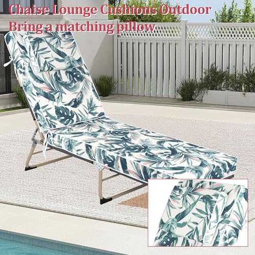 Chaise Lounge Cushions Outdoor 72x21x4 Inch, Patio Lounger Chair Cushion with Removable Cover, Fade Resistant Replacement Pad for Outdoor Furniture (Green Leaf Pattern, 72x21x4 inch) - color: Green Leaf Pattern