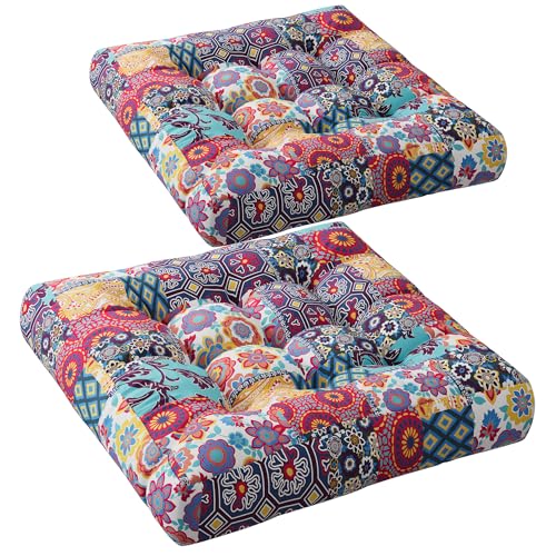 Codi Floor Cushions Seating for Adults and Kids Set of 2, Square Large Boho Pillows for Yoga Living Room Tatami Sitting Home Decor, Memory Foam Added, 22x22 Inch Multi Patchwork - color: Square | Multi Patchwork, size: 2 Count (Pack of 1)