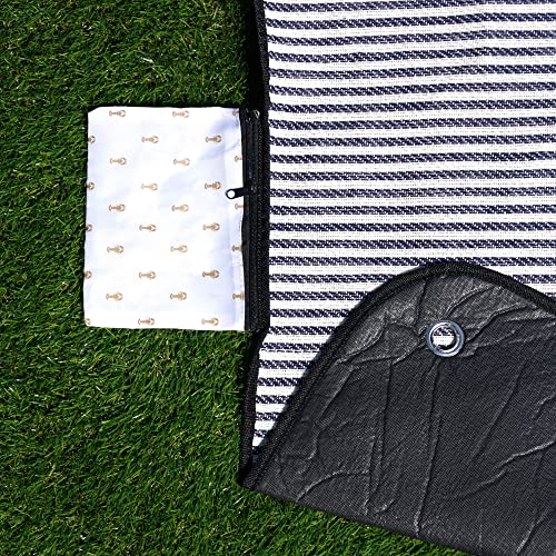Twine Picnic Blanket - Waterproof Outdoor Blanket with Leather Carrying Straps and Picnic Stakes - Navy/White Striped 6pc Set of 1 - style: Picnic Blanket