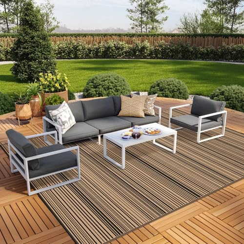GENIMO Outdoor Rug 10x14 ft Waterproof, Reversible Plastic Straw Patio Rug for RV Camping Mat, Deck, Backyard Balcony Mat - Lightweight & Easy to Clean, BlackBrown - color: Blackbrown, size: 10' x 14' (Rectangular)