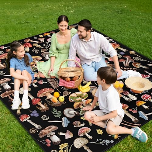 Supfitness Extra Large Picnic Blankets Waterproof Foldable (80 "x 80") Beach Blanket Waterproof Sandproof,3-Layer Thicking Mat Outdoor Packable Camping Blanket(Bohemian) - color: Black, size: 80x80in