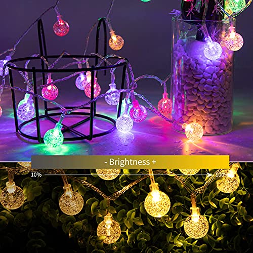 Minetom Globe String Lights Plug in - 33 ft 100 LED USB Crystal Globe Fairy Lights with Remote and Timer, Waterproof for Bedroom Tent Porch Patio Party Garden Indoor, Warm White and Multicolor - color: 33 FT - Warm White + Multicolor