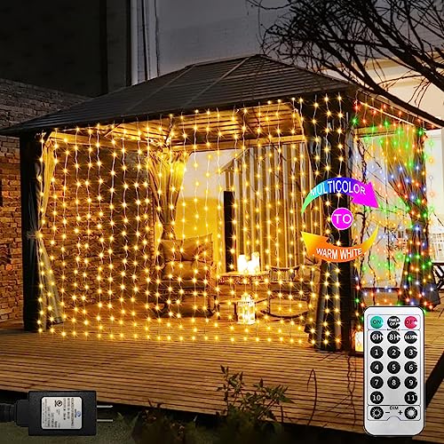 ZAIYW Curtain Lights 600 LED 20Ftx10Ft, Dual Color Changing Curtain Fairy Light Connectable with Timer Remote Waterproof for Bedroom Wedding Party Garden Outdoor Decor (Warm White & Multicolor) - color: Warm White & Multicolor, size: 20Ft x 10Ft