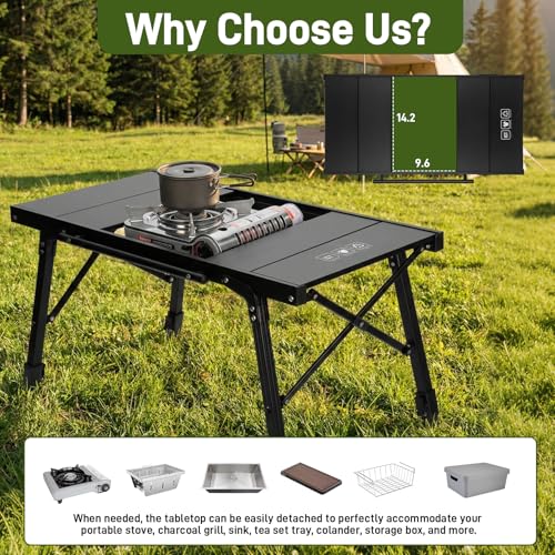 Folding IGT Camping Table, Outdoor Cooking Camp Tables Portable Foldable, Ultra-Lightweight Metal Foldable Camping Table with Carry Bag for Car Camping, Picnics, RV Travel, and BBQ